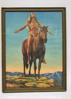 Vintage Framed “ Appeal To The Spirit “ Native American On Horseback Print - The Master Arts Publishers ~1940-50's