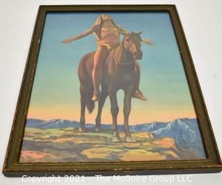 Vintage Framed “ Appeal To The Spirit “ Native American On Horseback Print - The Master Arts Publishers ~1940-50's