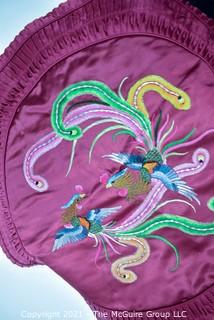 Selection of embroidered silk pillow covers with Asian and bird motifs