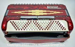 Vintage 1960's Candy Apple Red Polverini Bros Piano Accordian With Case.