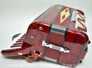 Vintage 1960's Candy Apple Red Polverini Bros Piano Accordian With Case.