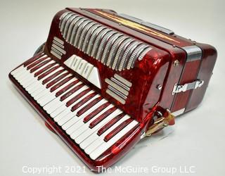 Vintage 1960's Candy Apple Red Polverini Bros Piano Accordian With Case.