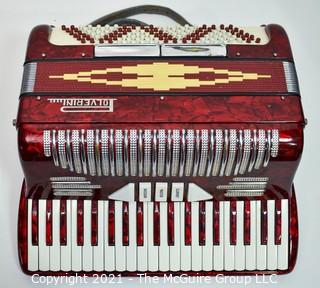 Vintage 1960's Candy Apple Red Polverini Bros Piano Accordian With Case.