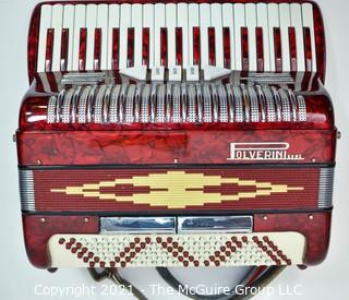 Vintage 1960's Candy Apple Red Polverini Bros Piano Accordian With Case.