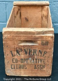 La Verne Co-operative Citrus Association, California Wood Fruit Crate. Measures 12"x 13"x 26".