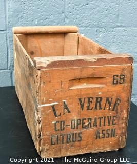 La Verne Co-operative Citrus Association, California Wood Fruit Crate. Measures 12"x 13"x 26".