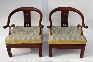 Pair of Ming Style Rosewood Horseshoe Chairs with Upholstered Cushions