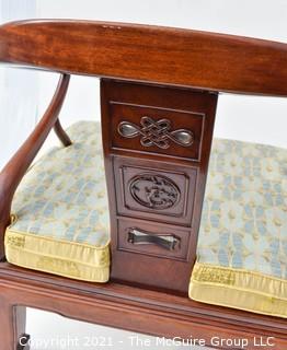 Pair of Ming Style Rosewood Horseshoe Chairs with Upholstered Cushions