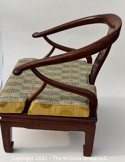 Pair of Ming Style Rosewood Horseshoe Chairs with Upholstered Cushions