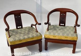 Pair of Ming Style Rosewood Horseshoe Chairs with Upholstered Cushions