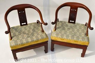 Pair of Ming Style Rosewood Horseshoe Chairs with Upholstered Cushions