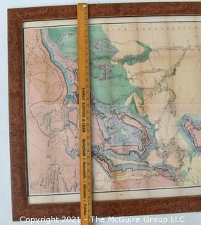 Framed Under Glass 1869 US War Department Map of the Yellowstone and Missouri Rivers and their tributaries. Hand colored with fold Lines.  Measures 31” x 47”. 