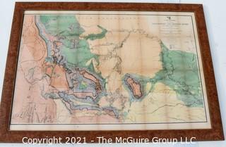 Framed Under Glass 1869 US War Department Map of the Yellowstone and Missouri Rivers and their tributaries. Hand colored with fold Lines.  Measures 31” x 47”. 