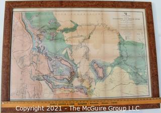 Framed Under Glass 1869 US War Department Map of the Yellowstone and Missouri Rivers and their tributaries. Hand colored with fold Lines.  Measures 31” x 47”. 