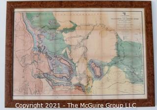 Framed Under Glass 1869 US War Department Map of the Yellowstone and Missouri Rivers and their tributaries. Hand colored with fold Lines.  Measures 31” x 47”. 