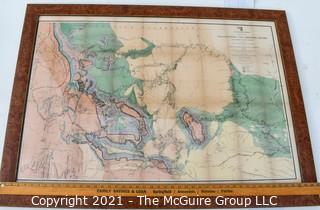 Framed Under Glass 1869 US War Department Map of the Yellowstone and Missouri Rivers and their tributaries. Hand colored with fold Lines.  Measures 31” x 47”. 