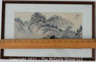 Framed Traditional Asian Landscape Painting on Silk with Chop Mark.  Measures 11" x 17".