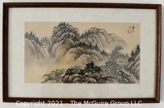 Framed Traditional Asian Landscape Painting on Silk with Chop Mark.  Measures 11" x 17".