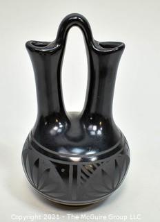 Black on Black Wedding Vase by Native American Navajo Potter Marvin Blackmore of Cortez, CO. 