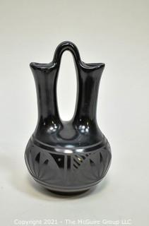 Black on Black Wedding Vase by Native American Navajo Potter Marvin Blackmore of Cortez, CO. 