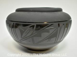 Black on Black Bowl by Native American Navajo Potter Marvin Blackmore of Cortez, CO.