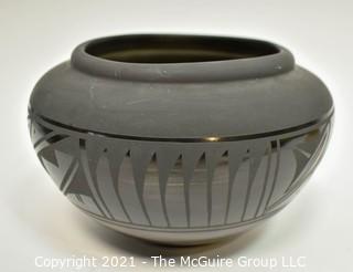 Black on Black Bowl by Native American Navajo Potter Marvin Blackmore of Cortez, CO.