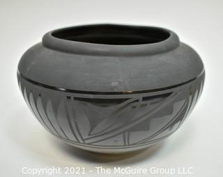 Black on Black Bowl by Native American Navajo Potter Marvin Blackmore of Cortez, CO.