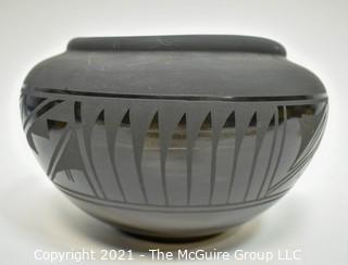 Black on Black Bowl by Native American Navajo Potter Marvin Blackmore of Cortez, CO.