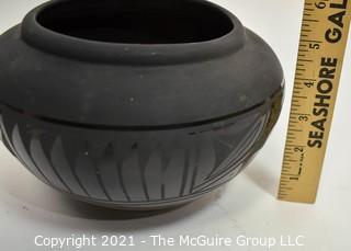 Black on Black Bowl by Native American Navajo Potter Marvin Blackmore of Cortez, CO.