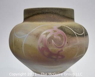 Native American Casas Grandes Pottery Vase or Seed Bowl Decorated with Lizard and Signed By Artist.  Measures 6" tall.