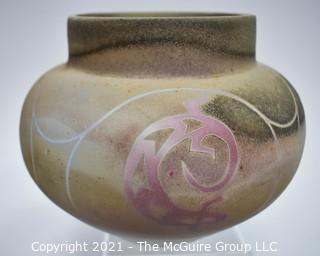 Native American Casas Grandes Pottery Vase or Seed Bowl Decorated with Lizard and Signed By Artist.  Measures 6" tall.