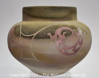 Native American Casas Grandes Pottery Vase or Seed Bowl Decorated with Lizard and Signed By Artist.  Measures 6" tall.