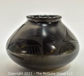 Mata Ortiz Casas Grandes By Manuel Quezada Black On Black Pottery Vase Seed Bowl