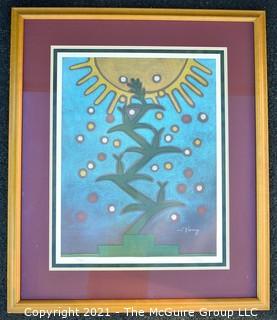 Framed Under Glass Signed and Numbered Print of The Corn at Solstice, by Jeanette Katoney.  Measures 29" x 35".  Purchased at the opening of the Museum of the American Indian in Washington DC. 