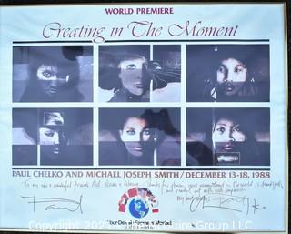 Framed Under Glass Signed Poster with Personal Message from The World Premiere of Creating in the Moment by Paul Chelko and Micheal Joseph Smith, 1988.  Signed by Paul Chelko.  Measures 22" x 28".