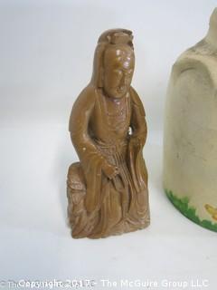 Hand painted ceramic vase and a stone carved Asian nobleman