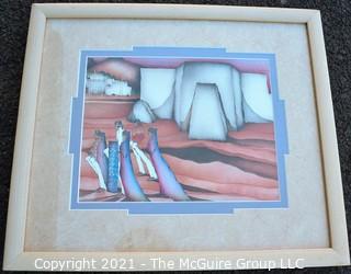 Framed Under Glass Print of Native American Scene.  Measures 14" x 16".