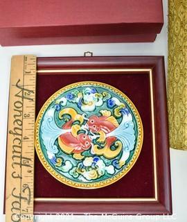 Two (2) Decorative Chinese Souvenir Items in Presentation Boxes, Includes Glazed Plate and Shadowbox. 