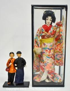 Antique Japanese Dolls, One in Display Case