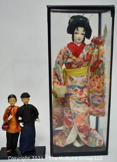 Antique Japanese Dolls, One in Display Case