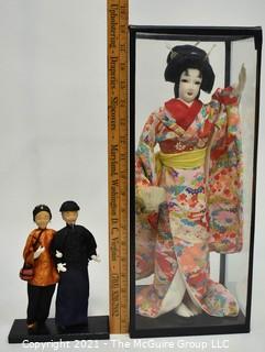 Antique Japanese Dolls, One in Display Case