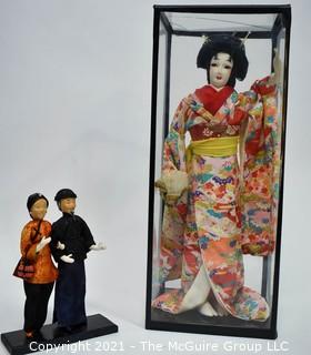 Antique Japanese Dolls, One in Display Case