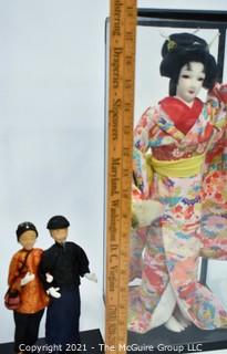 Antique Japanese Dolls, One in Display Case