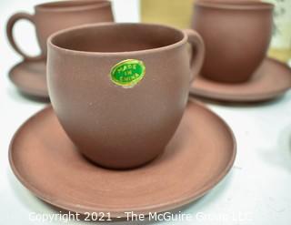 Set of Five (5) Brown Cups and Saucers with Presentation Box.