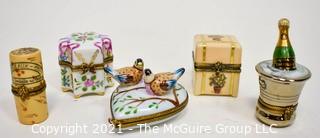 Five (5) Signed & Numbered Peint Main Limoges France Hinged Trinket Boxes.  One has a broken hinge. 