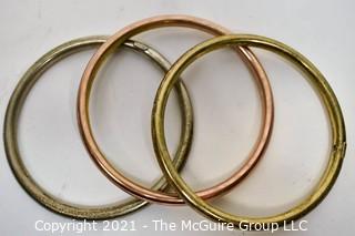 Set of Three (3) Sterling Silver Tri-Color Stacking Bangle Bracelets.  