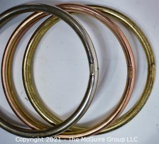 Set of Three (3) Sterling Silver Tri-Color Stacking Bangle Bracelets.  