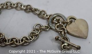 Sterling Silver Toggle Link Heart Charm Bracelet.