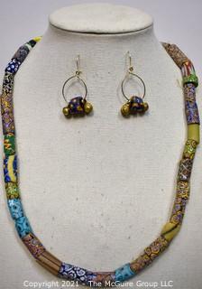 Vintage Native American Clay Trade Beads Necklace and Earrings. 