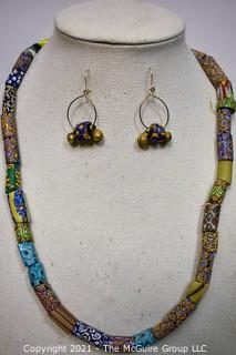 Vintage Native American Clay Trade Beads Necklace and Earrings. 